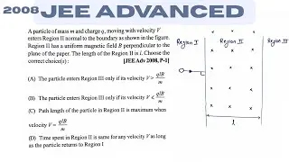 Jee Advanced 2008 | A particle of mass m and charge q, moving with velocity V enters Region Il norma