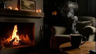 Chill Jazz Instrumental 🔥 Fireplace & Coffee Music for Late Night Work and Study