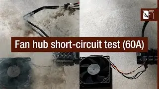 Fan hub short-circuit test (Noctua NA-FH1 vs. unprotected fan hub)