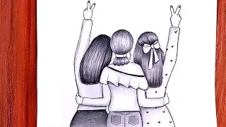Best friends drawing for friendship day/ Simple and easy drawing for friendship day