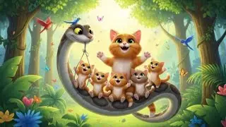 📌 Orange Cat Mama & 5 Kittens Magical Jungle Adventure