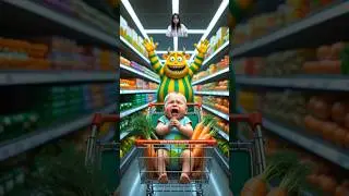 Crying Baby in Shopping Cart Surprised by Playful Monster in Supermarket #shorts #love #cute #cat