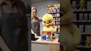 The little duck buys a yo-yo and goes home to play with its young owner。