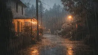 Rain pouring in a small town &mdash; ultra cozy sleep ambience (no ads)