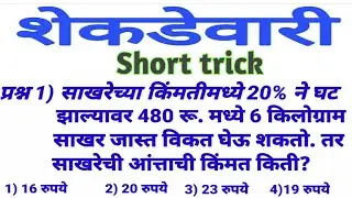 Shekdevari short tricks | शेकडेवारी मराठीत,  Percentage in marathi | percentage marathi takkevari