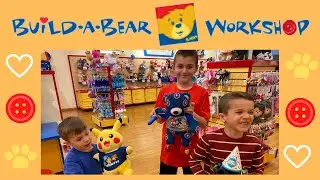 First Build-A-Bear Workshop for Jacob and James - Pikachu and Batman bears