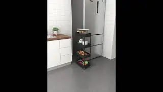 Kitchen Storage Rack Movable Assemble Plastic Bathroom Shelf Wheels Space Saving Organizer