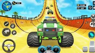 Racing Competition Police Monster Truck Ramp Race Game - Monster Truck Game - Truck Game - Gadi Game