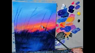 Beautiful Wispy Sunset That Will Make You Feel Calm | Easy Acrylic Painting for Beginners