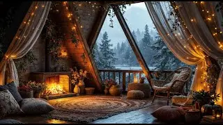 Snowy Cabin Sanctuary ❄️🔥 Cozy Fireplace Glow & Winter Night Ambience for Deep Sleep and Relaxation