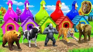 Игра «Длинная горка» с коровой, слоном, гориллой, бегемотом, тигром, 3D-игрой с животными, забавн...