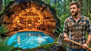 I BUILT A SECRET FOREST HOME AND SWIMMING POOL INSIDE A MASSIVE LOG | ASMR 