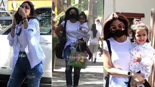 Shilpa Shetty Kundra receives her daughter Shamisha Shetty Kundra from school in Juhu