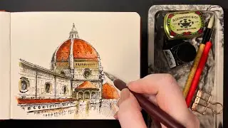Quietly Drawing Santa Maria del Fiore with Ink & Watercolor ✒️| Art ASMR, No Talking