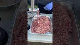 Turning goat tripe into sausage. Enjoy