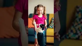 A little girl was playing with a cat. #shorts #DreamScreenAI #islam