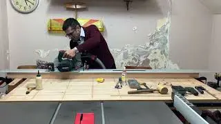 Cutting the 75 mm thick beech wood with Metabo KS 85 FS and Bosch FSN rails