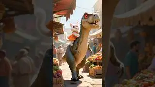 Cute Cat Hatches Baby Dinosaur 🐱🦖 | Fluffy Cat Adventure from Egg Theft to Omelet #aivideo #shorts