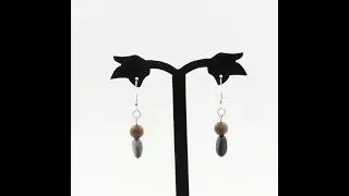 Stainless steel Earrings Hawk's Eye from South Africa + wood 8 mm 2 Beads.