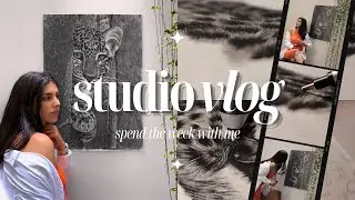 Art Studio Vlog ✨ Starting a new hyperrealistic charcoal pencil drawing + creating content