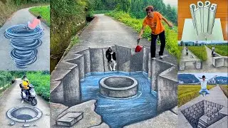 Optical Illusion 3D Art Street, Painting 3D Street Art For Fun With Dog