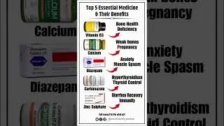 Top 5 Essential medicine & their uses|#vitamind3 #calcium #diazepam #carbimazol #zincsulphate #viral