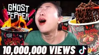 1M SCOVILLE!! SPICIEST CUP NOODLES IN THE WORLD🔥  💀 GHOST PEPPER NOODLES   Daebak #ASMR MUKBANG
