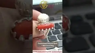 Customized Natural Pearl + Red Coral Ring.