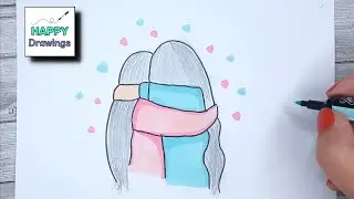 Как нарисовать двух лучших друзей, обнимающихся #BFF &mdash; Счастливые рисунки