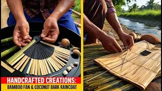 Handcrafted Creations: Bamboo Fan & Coconut Bark Raincoat #countryside #crafts #nature #bamboocraft
