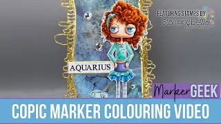 Copic Marker Colouring Stamping Bella Oddball Zodiac Aquarius rubber stamp