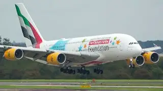 AIRBUS A380 LANDING + DEPARTURE - New Emirates A380 special livery (4K)