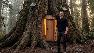 This man built a mini house inside a tree trunk by himself