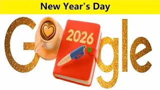 Новый год 2026: Google Doodle поздравляет с Новым годом! Празднование начинается 1 января.