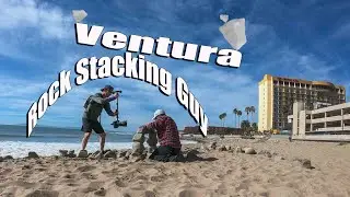 Ventura Beach Rock Stacking Guy Artwork by Juan Manuel Cisneros