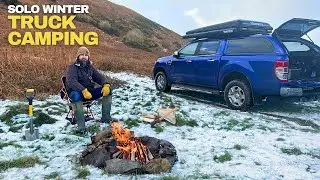 Winter Truck Camping with Campfire Breakfast Skillet