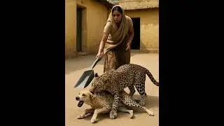 Courtyard Showdown: Woman vs. Leopard #animals #dog #funny