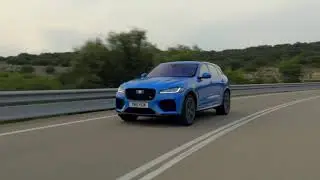 The Jaguar F-PACE SVR 550PS AWD Ultra Blue Driving in Southern France