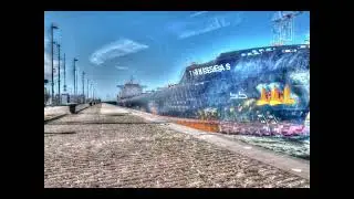 A huge ship passes through the largest sea lock in the world in IJmuiden Netherlands