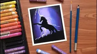 Horse silhouette Oil Pastel Painting for beginners | Easy Oil Pastel Drawing Tutorial
