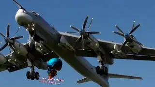 Russian Tupolev TU-95 Four engine turboprop strategic bomber in military drills.