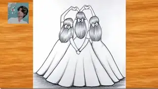How to draw 3 Girls Best Friends - tutorial drawing ||pencil art for beginners ||Friendship day easy