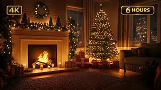 Christmas Night Fireplace Ambience 🎄 Cozy Fire & Tree Lights | 4K 6 Hours