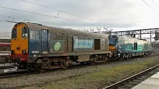 DRS 68016 & Stored 20304 departing Crewe on 0Z18 Crewe CLS to Barrow Hill 8/1/2016