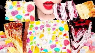 ASMR RAINBOW CHEESE CAKE, CREPE CAKE, CUBE JELLY 무지개 치즈케이크, 크레이프케이크, 큐브젤리 먹방 EATING SOUNDS MUKBANG