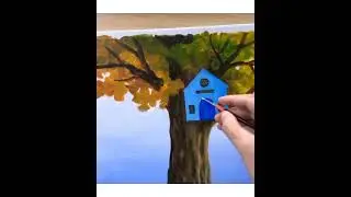 Tree house Painting Little House on tree #shorts