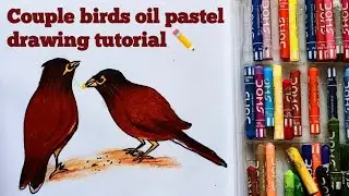 জোড়া ময়না পাখি আঁকা How to Draw a Beautiful Myna Bird Pair | Oil Pastel Tutorial for Beginners
