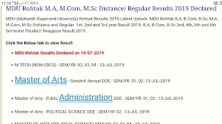 MDU Rohtak M.A, M.Com, M.Sc Distance/ Regular Results 2019 Declared