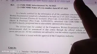 CSIR nbri Lucknow exam postpone notice advertisement number 01/2025 