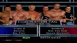 WWE SmackDown! HCTP - TripleH,Batista,RicFlair VS Goldberg,RVD,ShawnMichaels (ELIMINATION TAG)